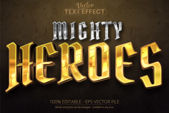 Heroes Text Effect: War Game Style Gold & Silver Metallic Typography