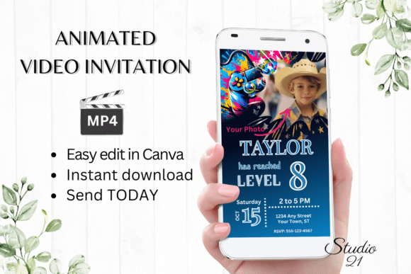 Video Game Birthday Invitation - Gamer 8 Digital Template