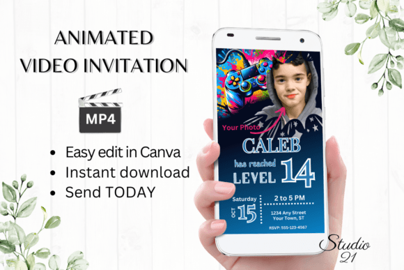 Video Game Birthday Invite - Gamer 14 Digital Template