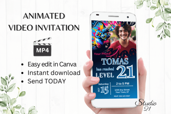 Video Game Birthday Invite - Gamer 21 & Animated Template