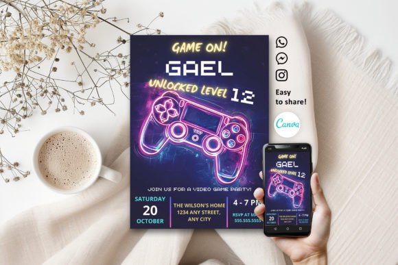 Video Game Party Neon Game on Invitation: A Design Guide