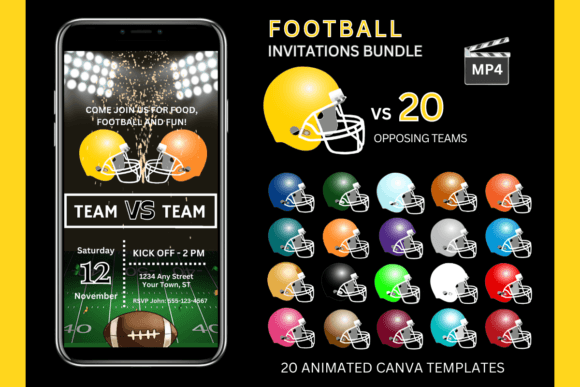 Yellow Team Football Invitations: Bundle & Templates